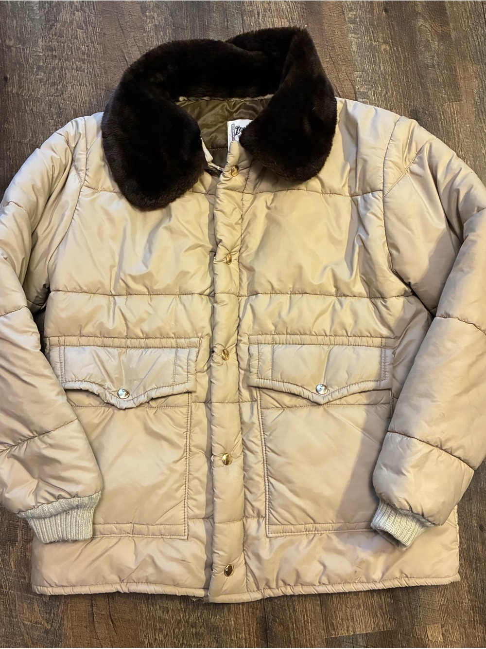 Vintage Walls Zero-Zone Insulated Puffer Jacket Faux Fur Collar Tan Brown Fits M